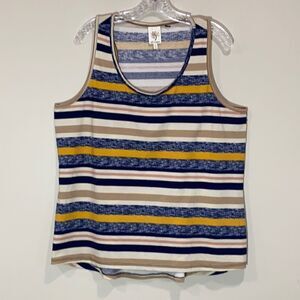 Plus Size Blue & Gold Striped Tank Top By Self Esteem. Size 1X